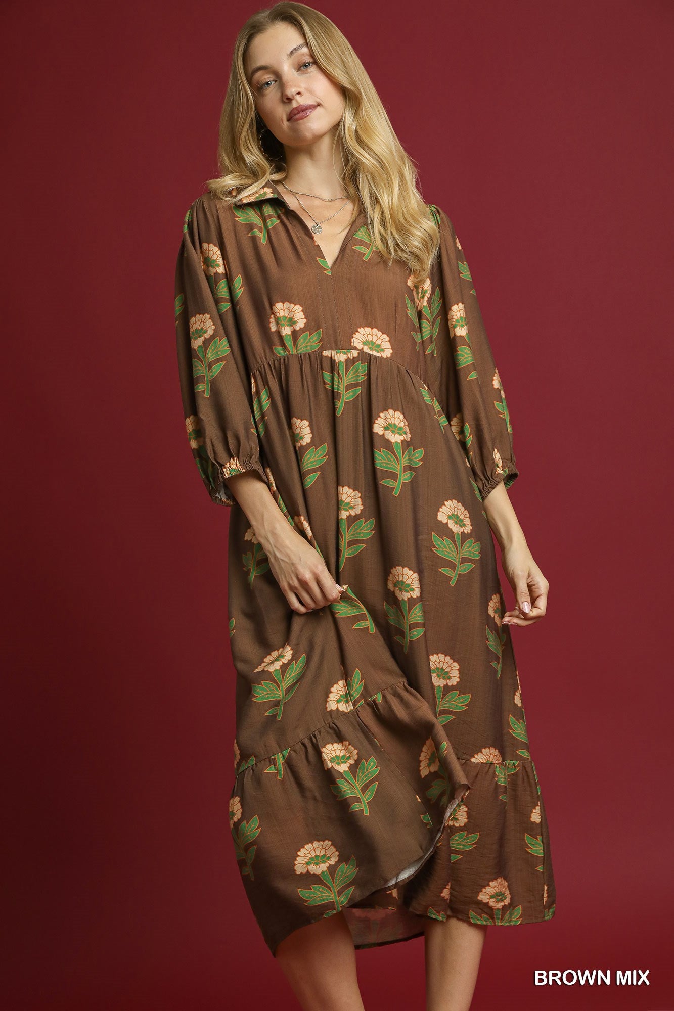 Brown Floral Print Maxi Dress
