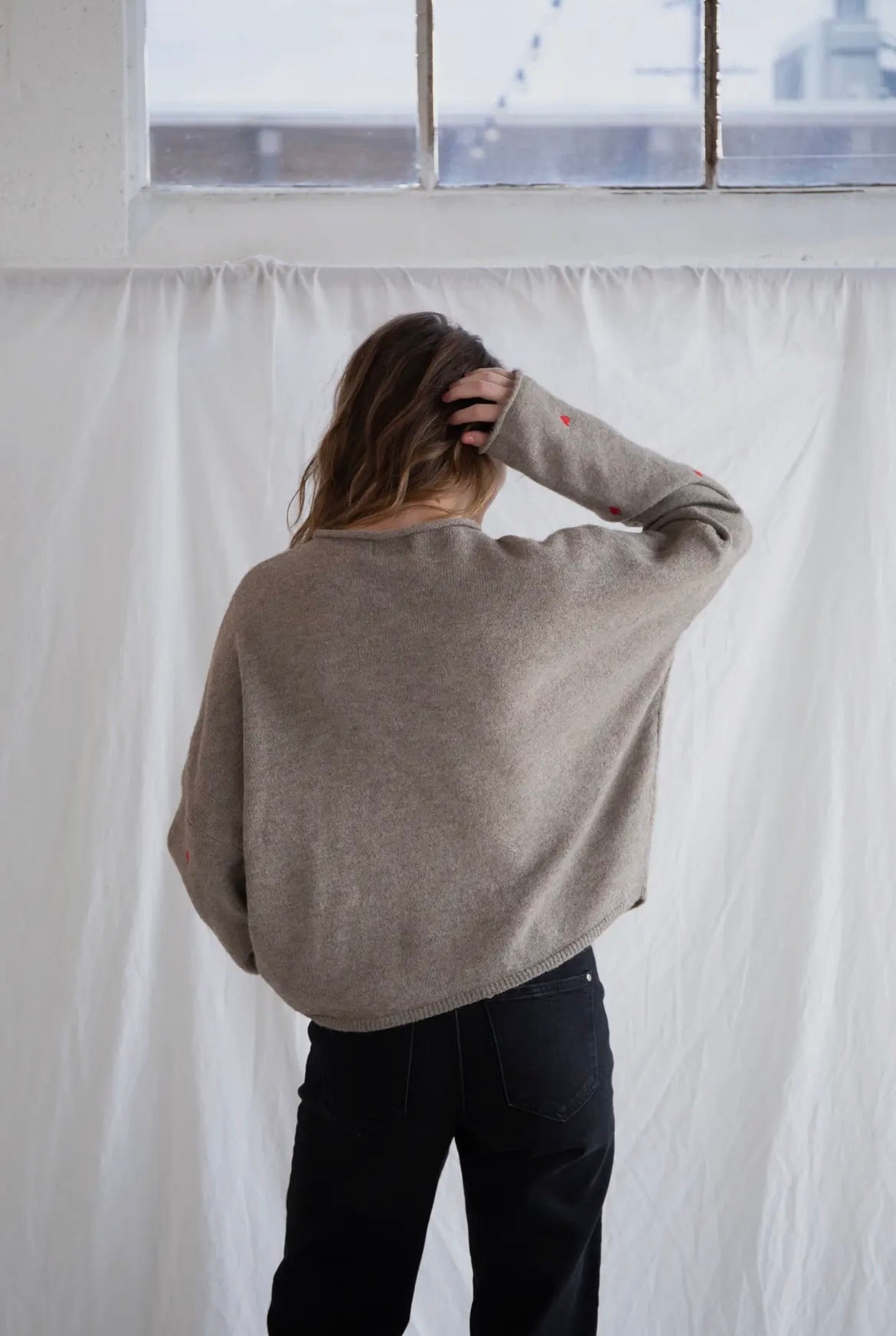 Piper Cardigan - Brown with Red Hearts