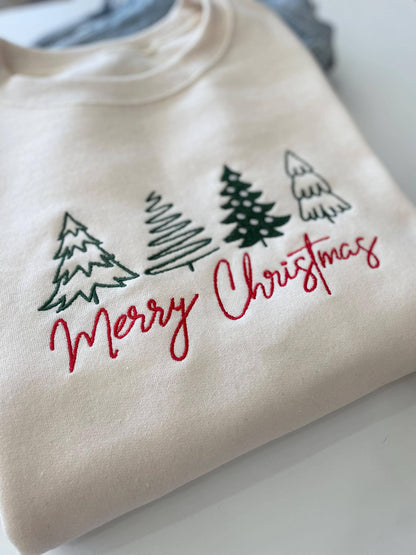 Embroidered Merry Christmas Sweater - Cream