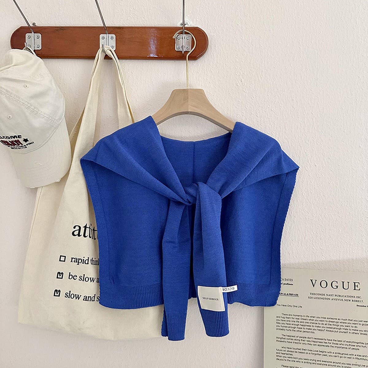 Solid Color Knitted Knotted Shawl–Casual & Cozy _CWASC0757: ROYAL / (OS) 2