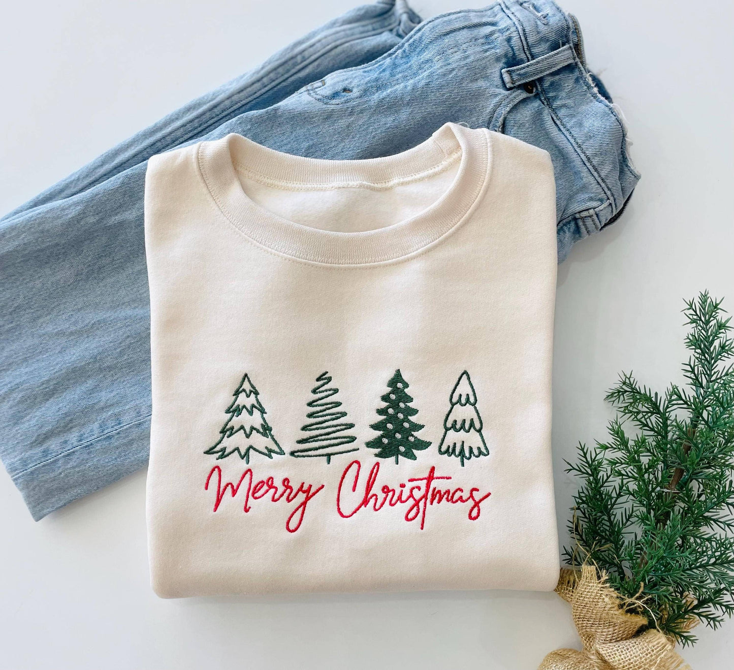 Embroidered Merry Christmas Sweater - Cream