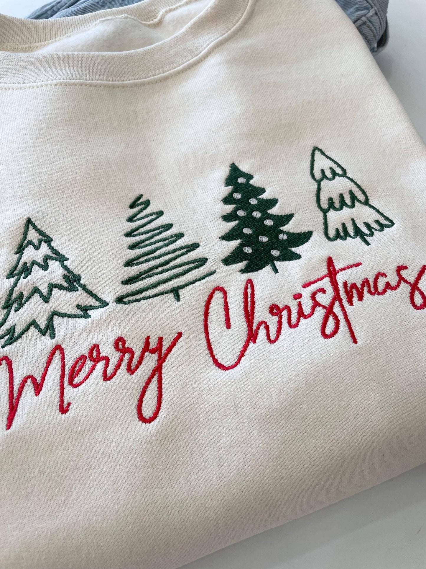 Embroidered Merry Christmas Sweater - Cream