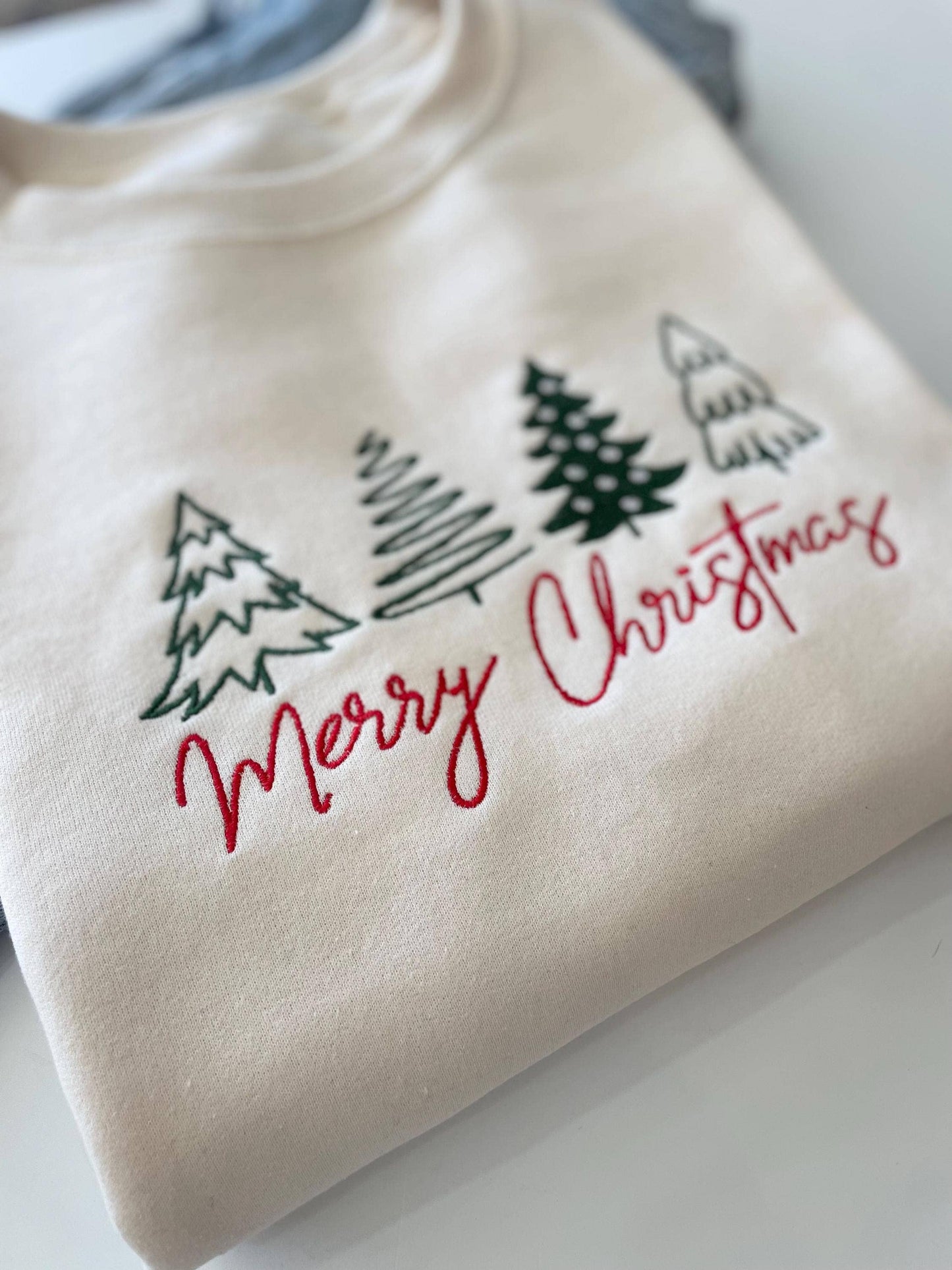 Embroidered Merry Christmas Sweater - Cream