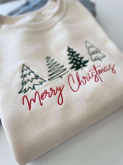 Embroidered Merry Christmas Sweater - Cream