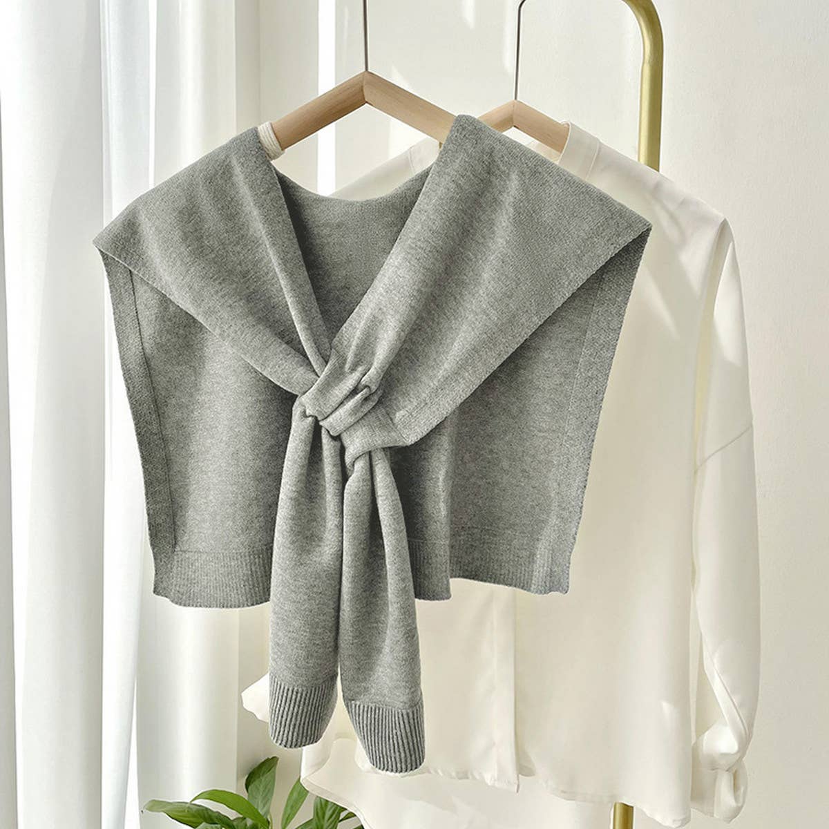 Solid Color Knitted Knotted Shawl–Casual & Cozy _CWASC0757: CHARCOAL / (OS) 2