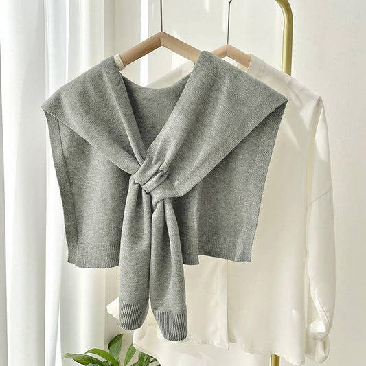 Solid Color Knitted Knotted Shawl–Casual & Cozy _CWASC0757: CHARCOAL / (OS) 2
