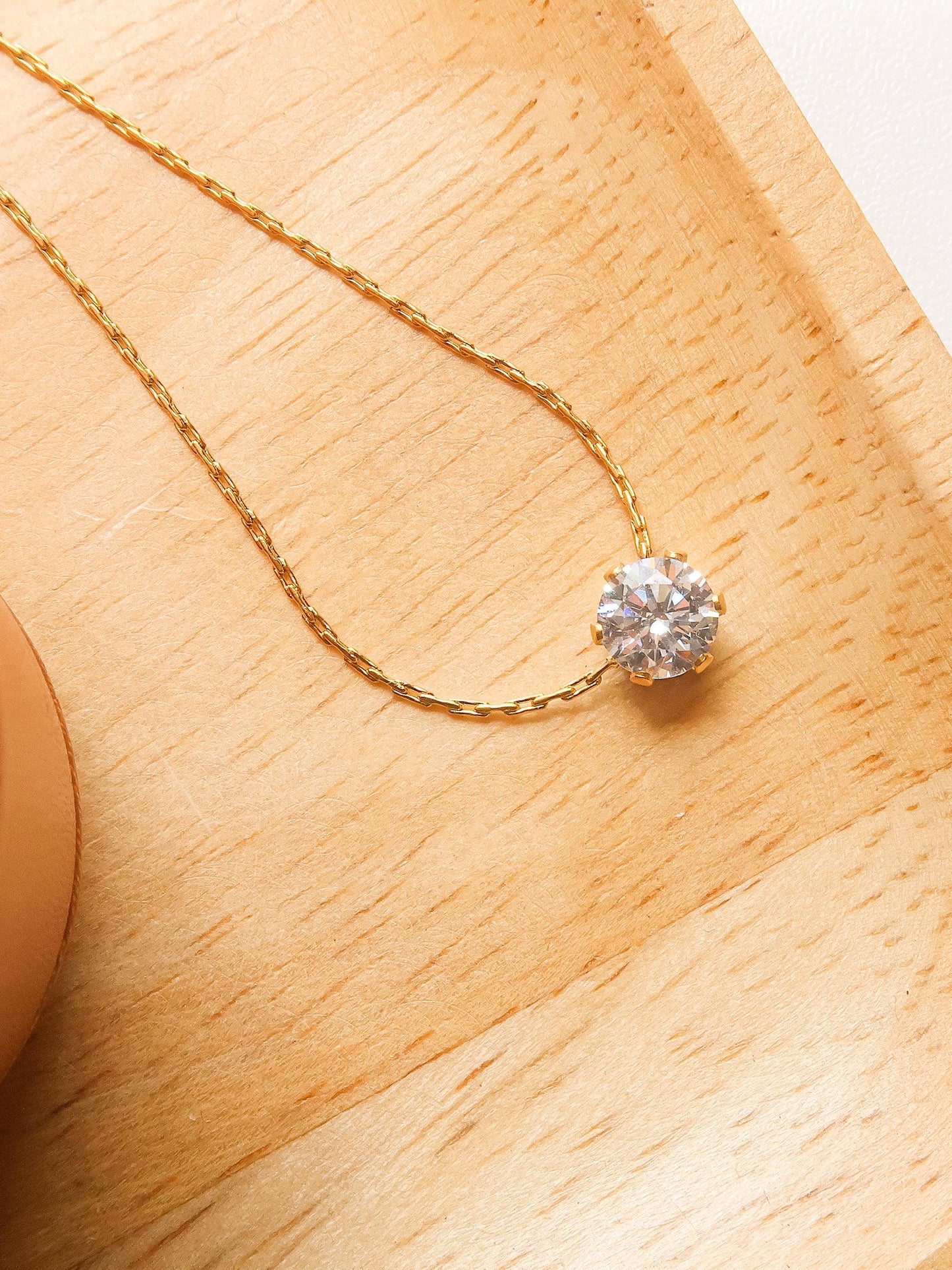 Ciara 18K Non-Tarnish Petite Round CZ Necklace: Yellow Gold