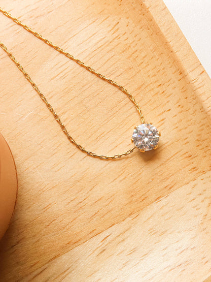 Ciara 18K Non-Tarnish Petite Round CZ Necklace: Yellow Gold