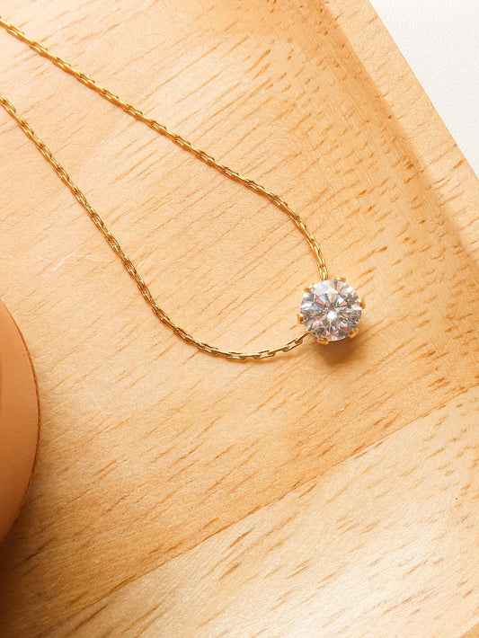 Ciara 18K Non-Tarnish Petite Round CZ Necklace: Yellow Gold