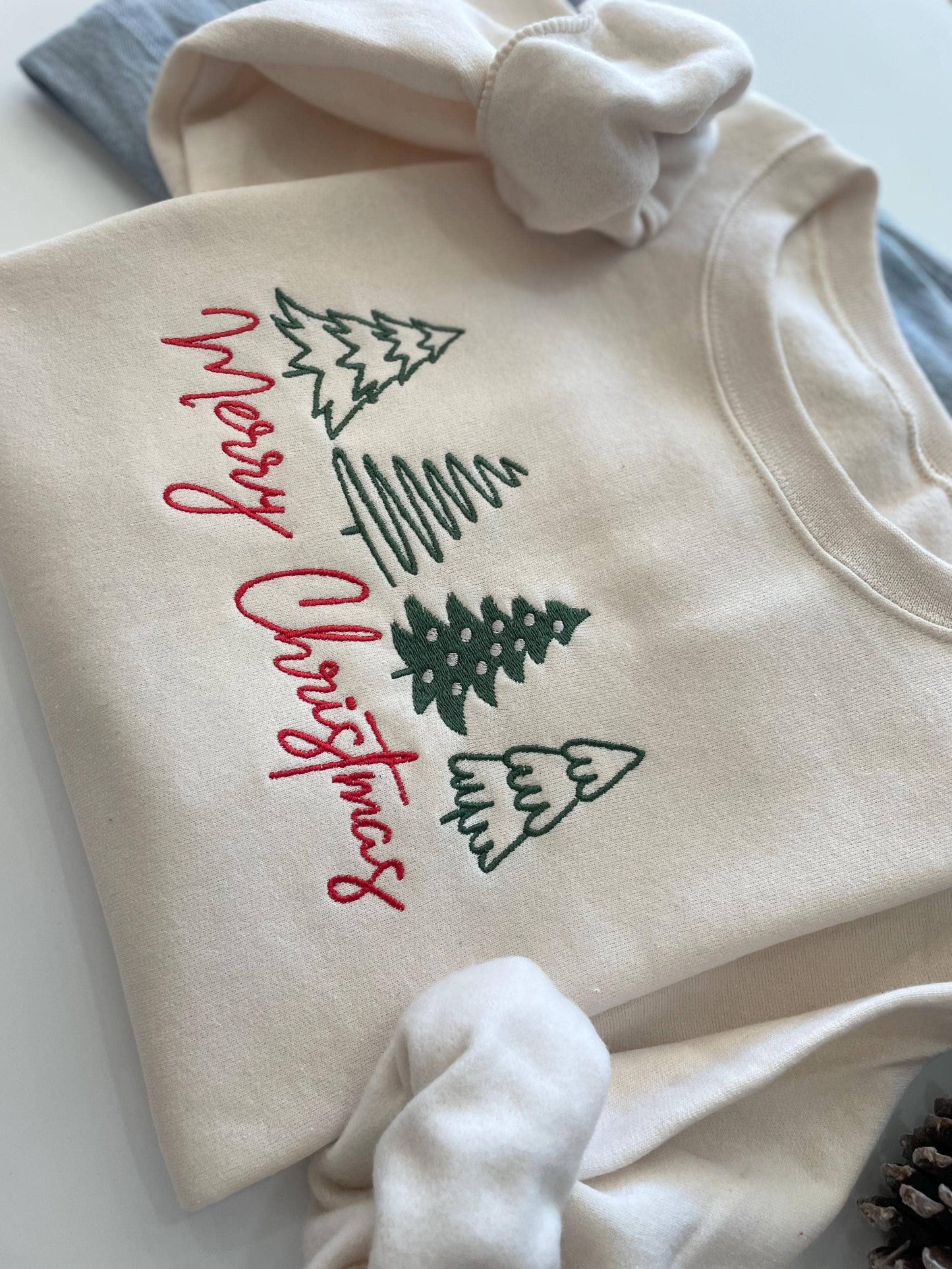Embroidered Merry Christmas Sweater - Cream