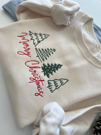 Embroidered Merry Christmas Sweater - Cream