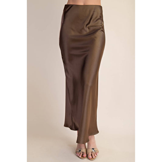 Midi Satin Skirt: CHOCOLATE