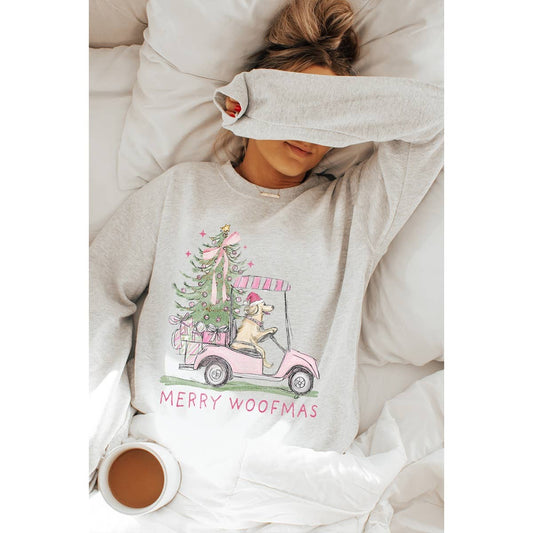 Merry Woofmas Christmas Vintage Graphic Sweatshirt: Ash