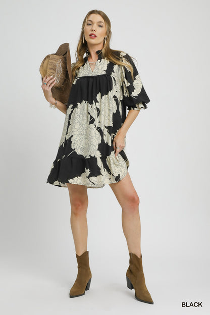 Black Floral Tiered Babydoll Dress