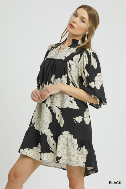 Black Floral Tiered Babydoll Dress