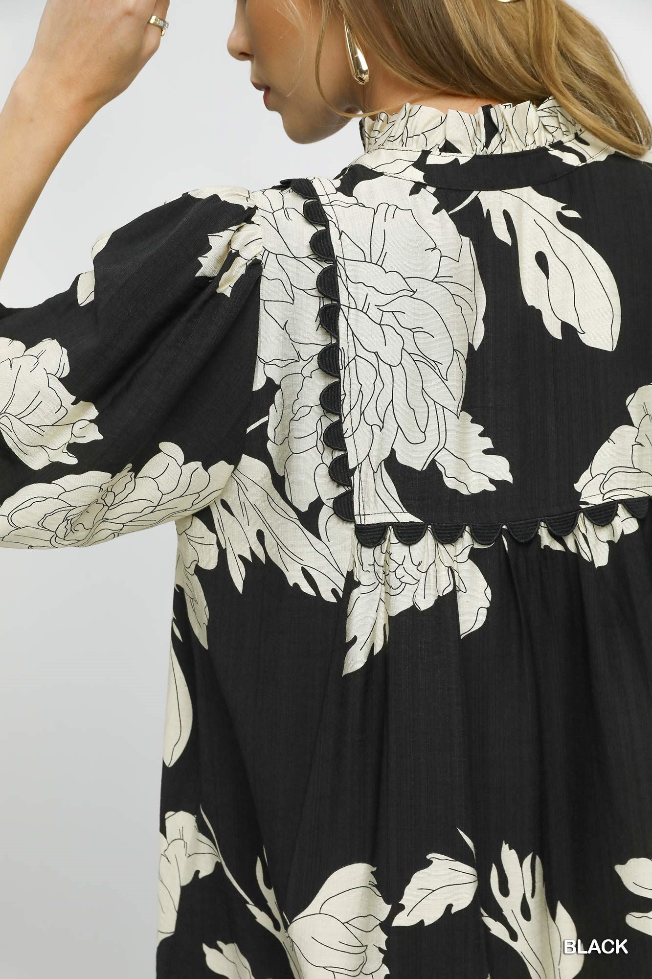 Black Floral Tiered Babydoll Dress