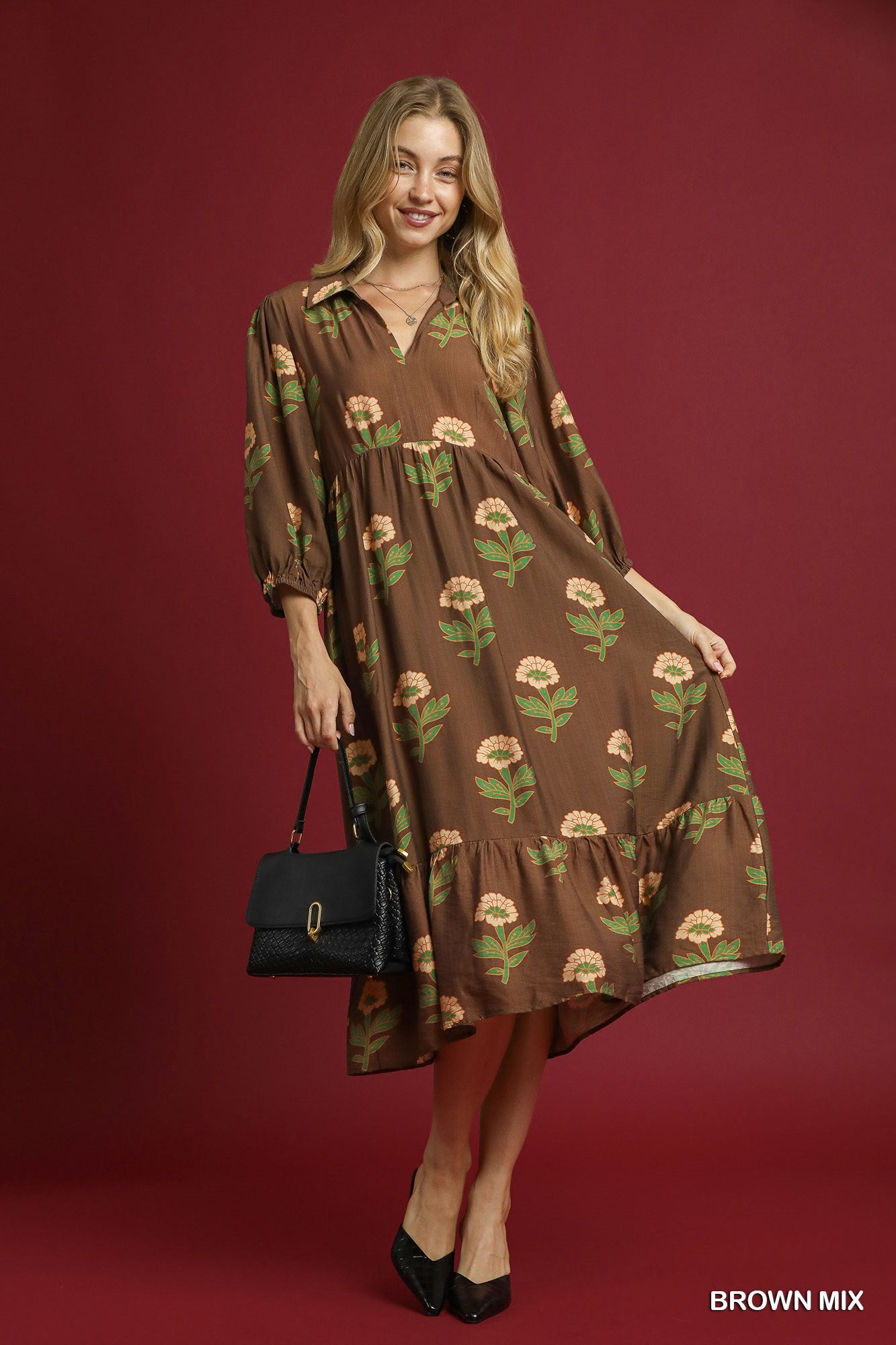 Brown Floral Print Maxi Dress