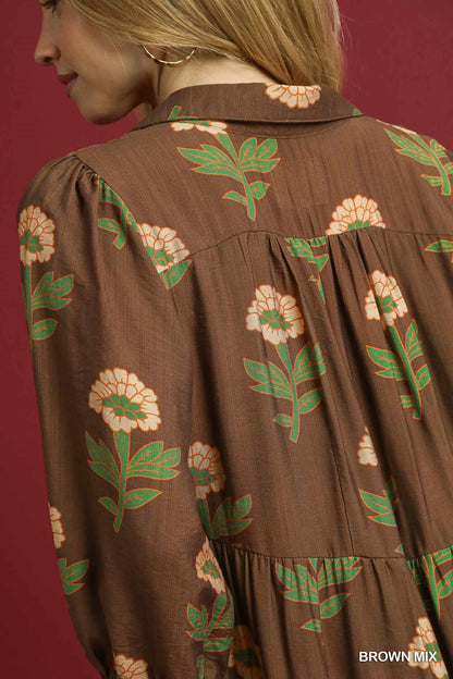 Brown Floral Print Maxi Dress