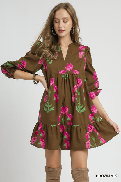 Brown and Pink Floral Dress