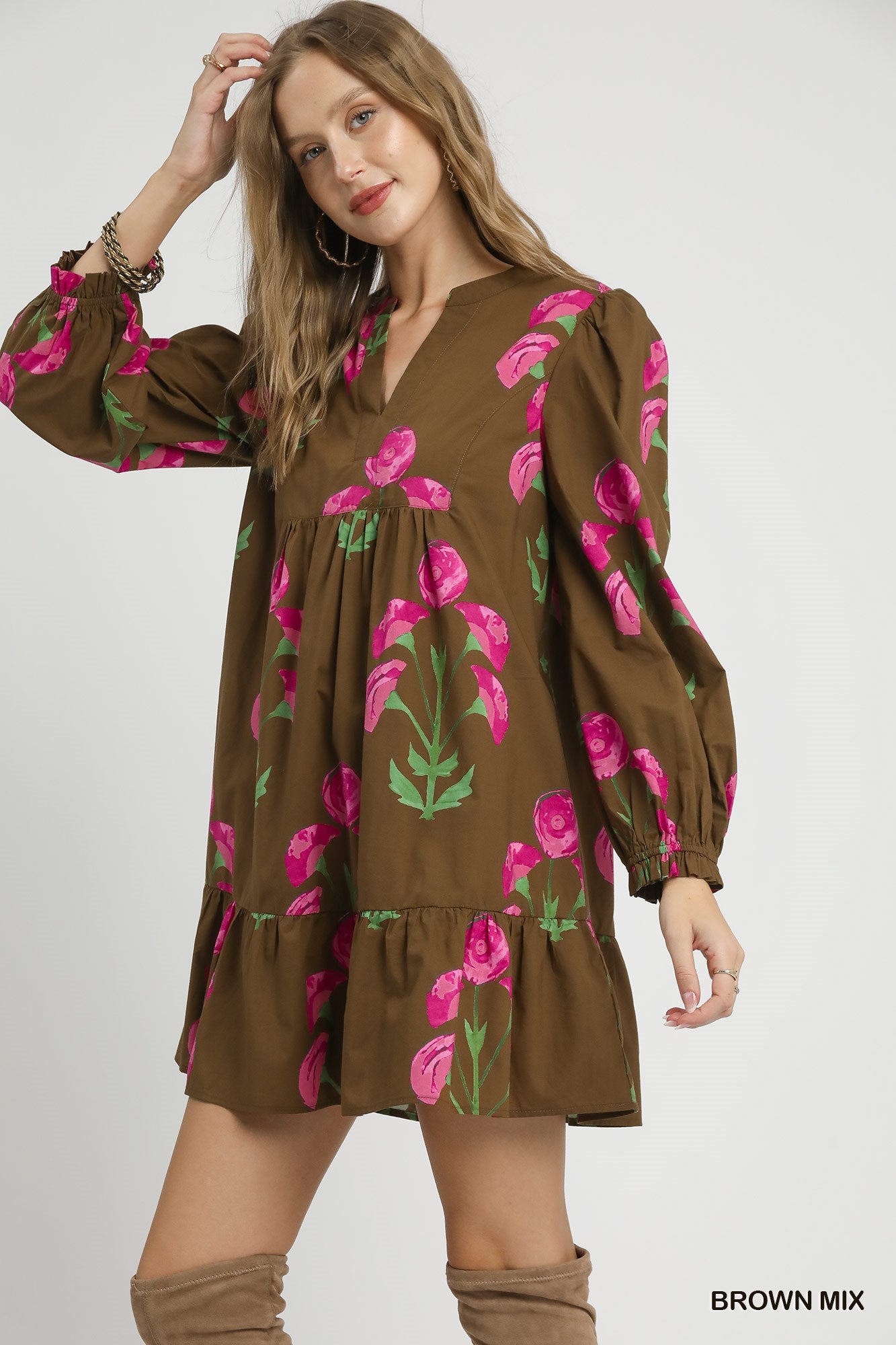 Brown and Pink Floral Dress