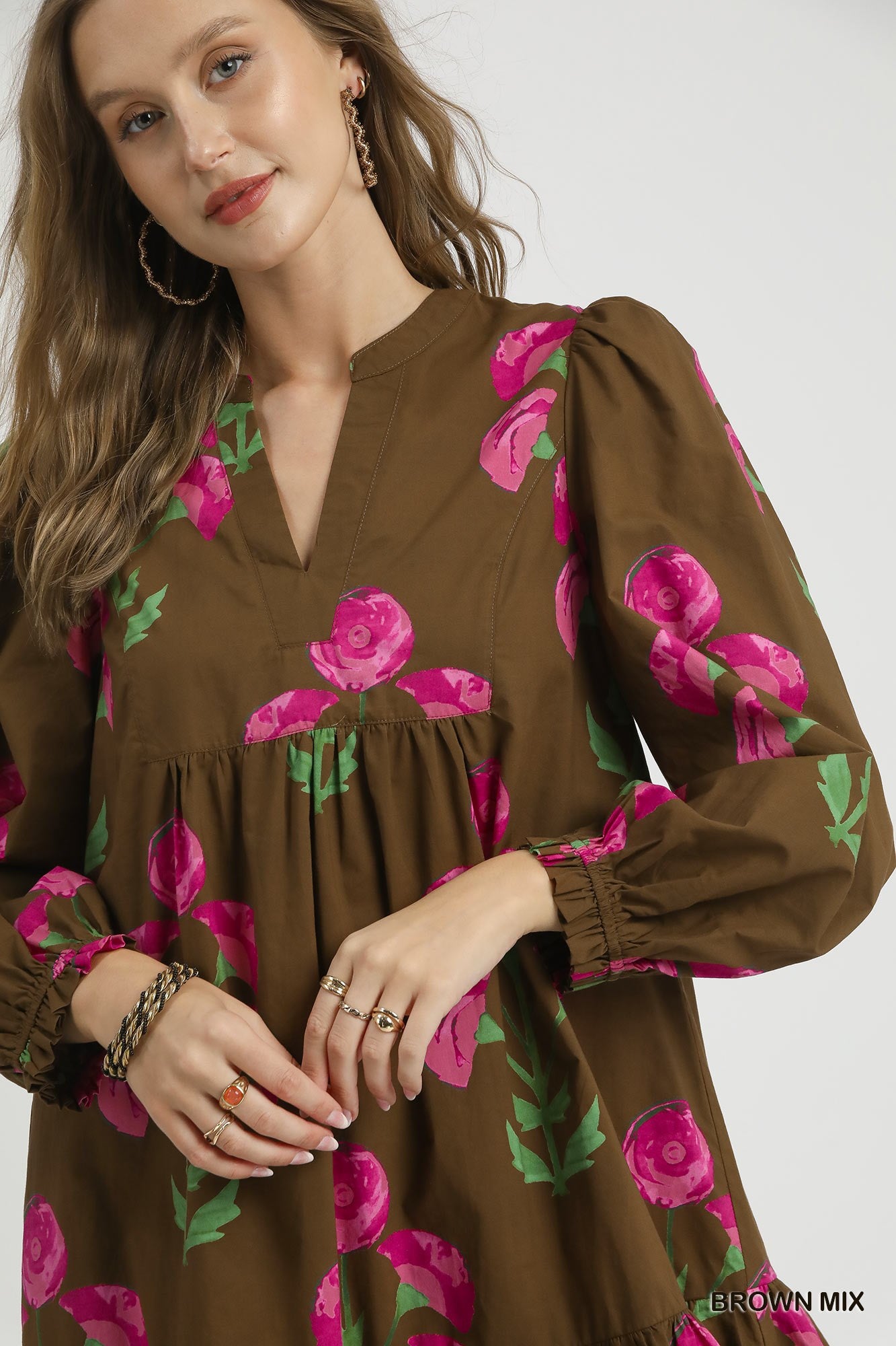 Brown and Pink Floral Dress