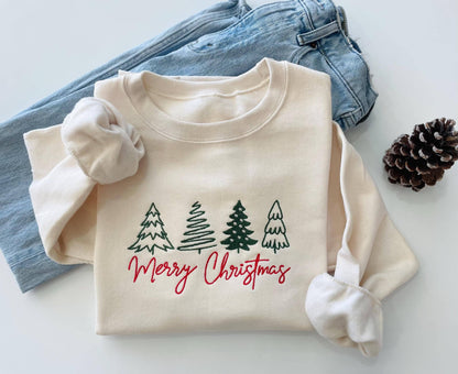 Embroidered Merry Christmas Sweater - Cream