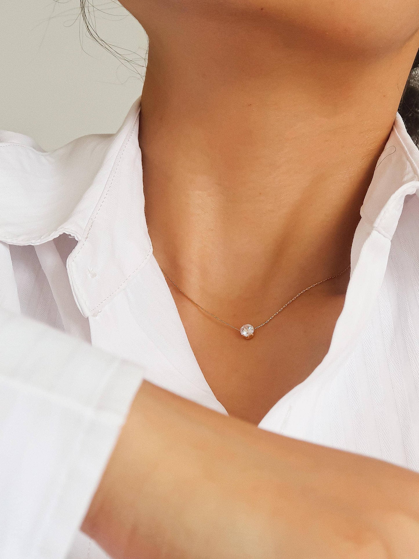 Ciara 18K Non-Tarnish Petite Round CZ Necklace: Yellow Gold