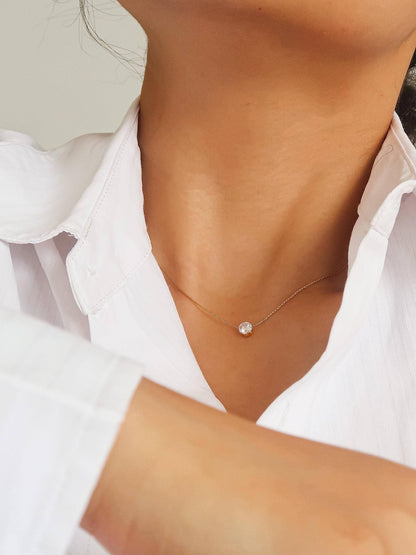 Ciara 18K Non-Tarnish Petite Round CZ Necklace: Yellow Gold