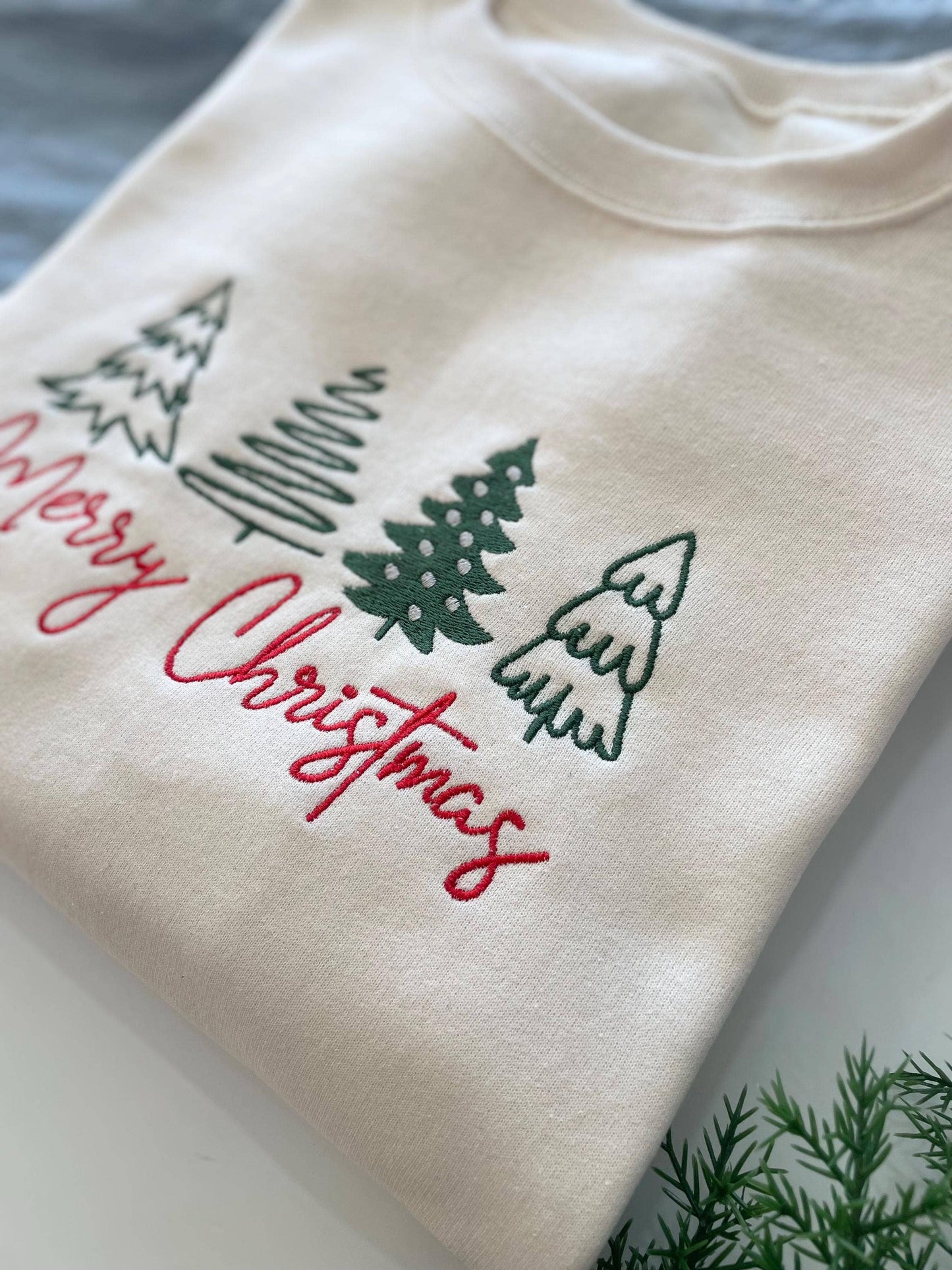 Embroidered Merry Christmas Sweater - Cream