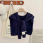 Solid Color Knitted Knotted Shawl–Casual & Cozy _CWASC0757: NAVY / (OS) 2