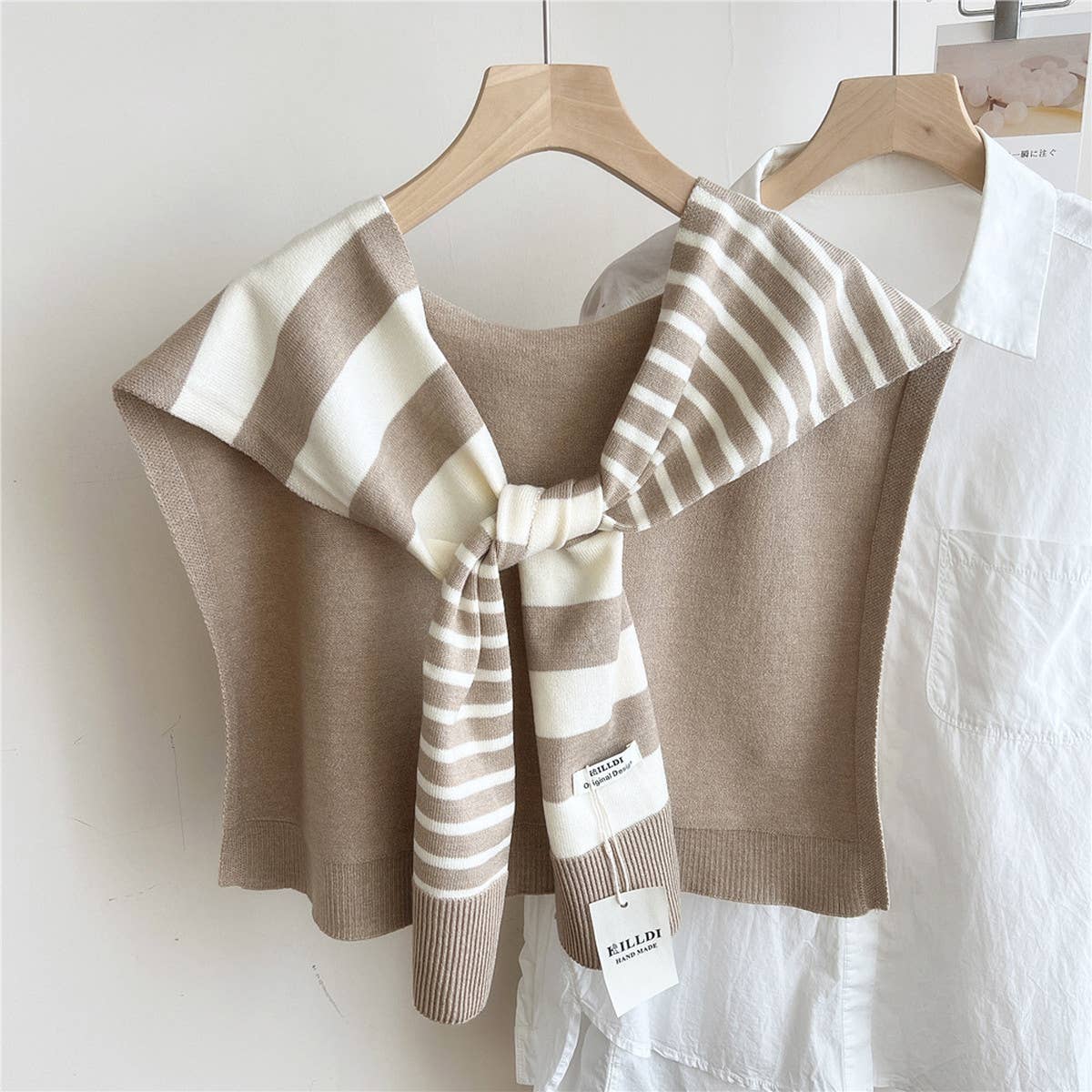 Striped Knit Shawl – Neck & Shoulder Wrap_CWASC0843: Brown / (OS) 1