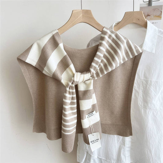 Striped Knit Shawl – Neck & Shoulder Wrap_CWASC0843: Brown / (OS) 1