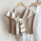Striped Knit Shawl – Neck & Shoulder Wrap_CWASC0843: Brown / (OS) 1