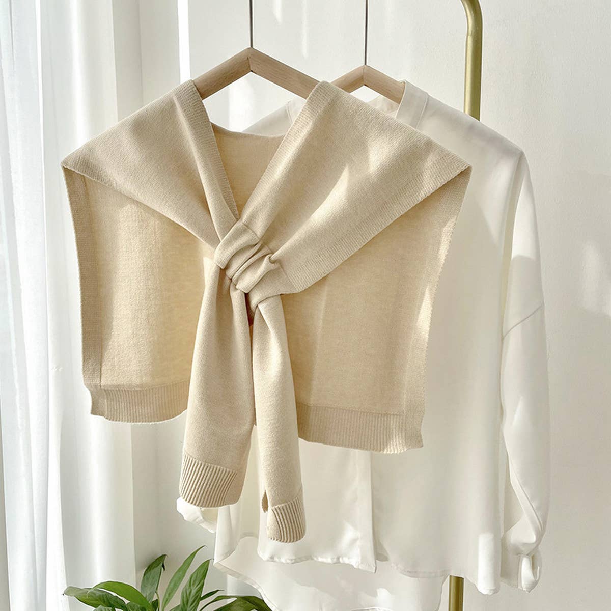 Solid Color Knitted Knotted Shawl–Casual & Cozy _CWASC0757: APRICOT1 / (OS) 2