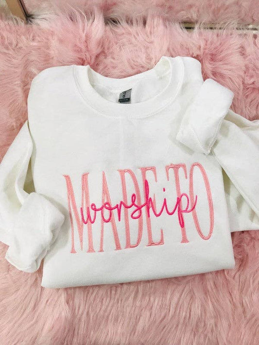 Made To Worship Embroidered Sweatshirt: ASH GREY Pink