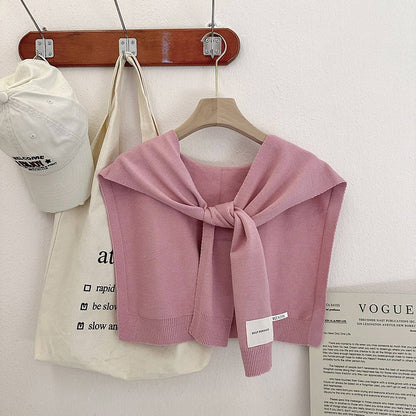 Solid Color Knitted Knotted Shawl–Casual & Cozy _CWASC0757: Pink / (OS) 2