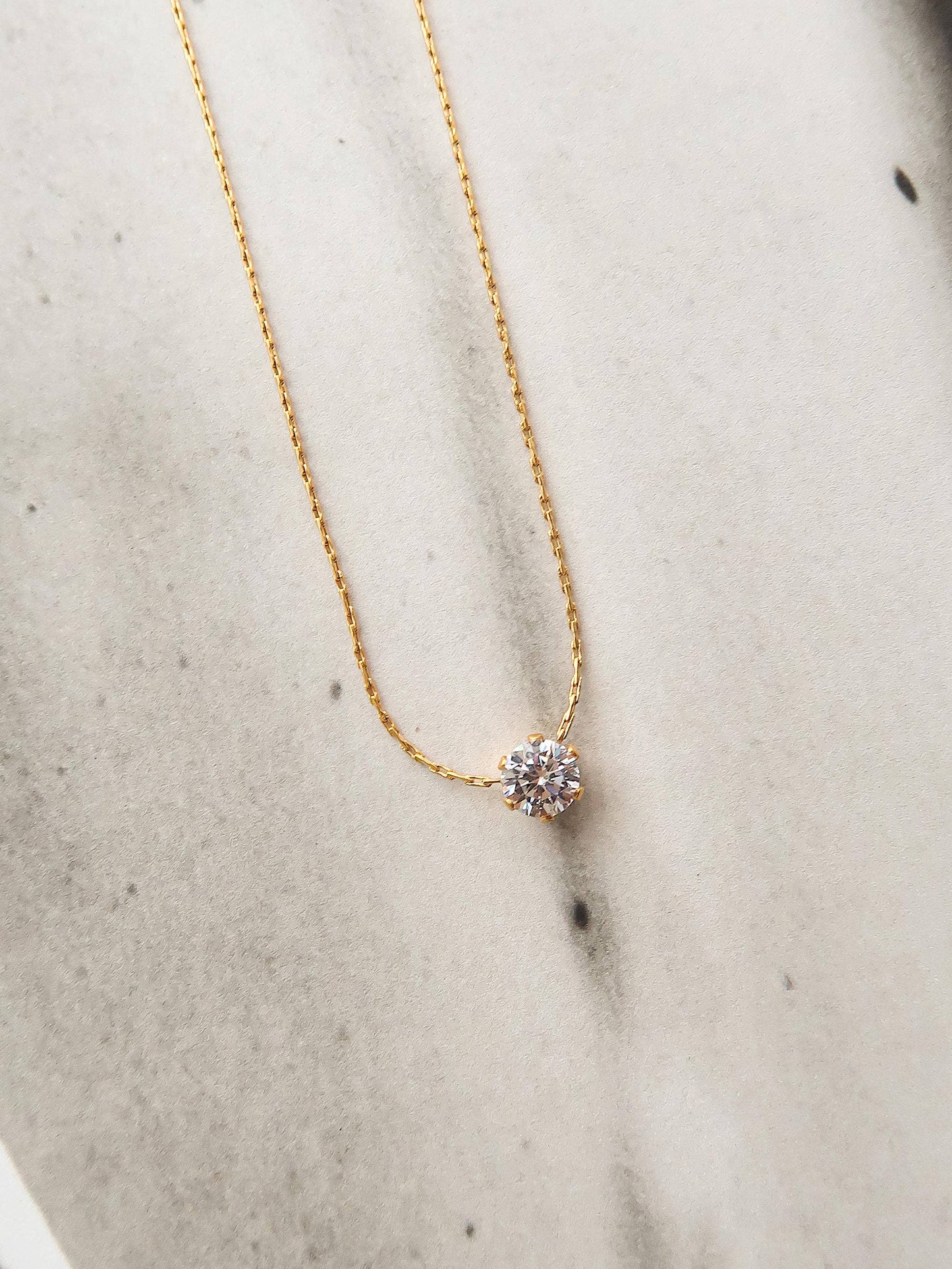 Ciara 18K Non-Tarnish Petite Round CZ Necklace: Yellow Gold