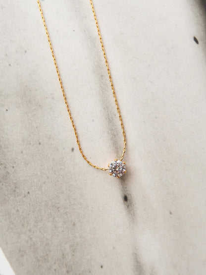 Ciara 18K Non-Tarnish Petite Round CZ Necklace: Yellow Gold