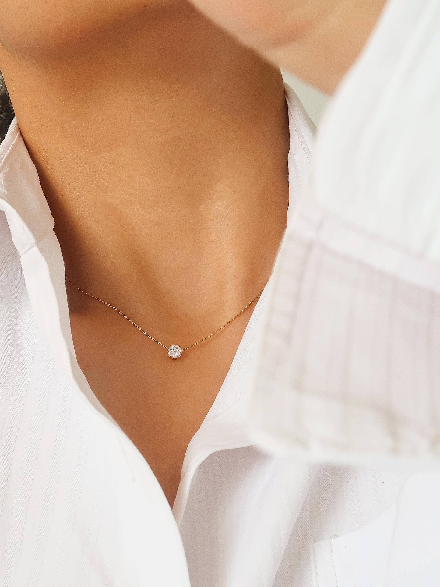 Ciara 18K Non-Tarnish Petite Round CZ Necklace: Yellow Gold