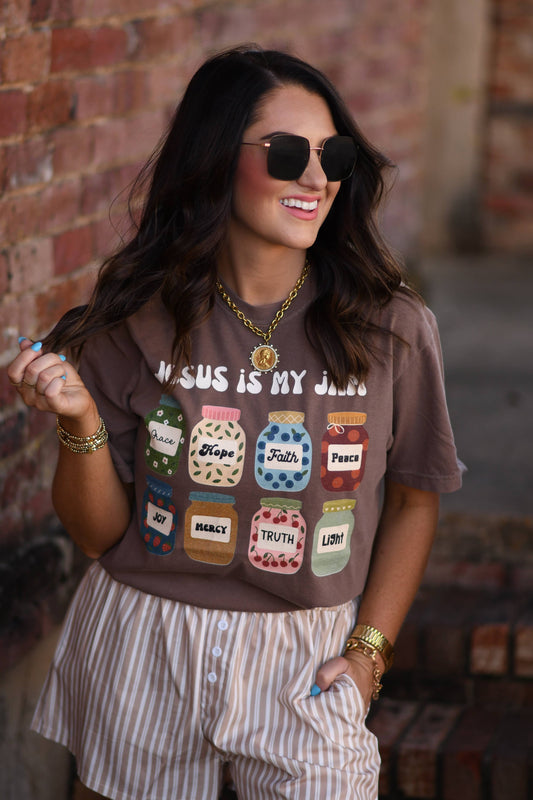 Jesus Is My Jam Tee: Espresso