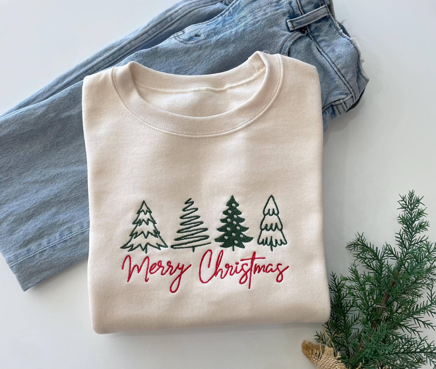 Embroidered Merry Christmas Sweater - Cream