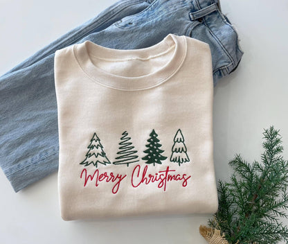 Embroidered Merry Christmas Sweater - Cream